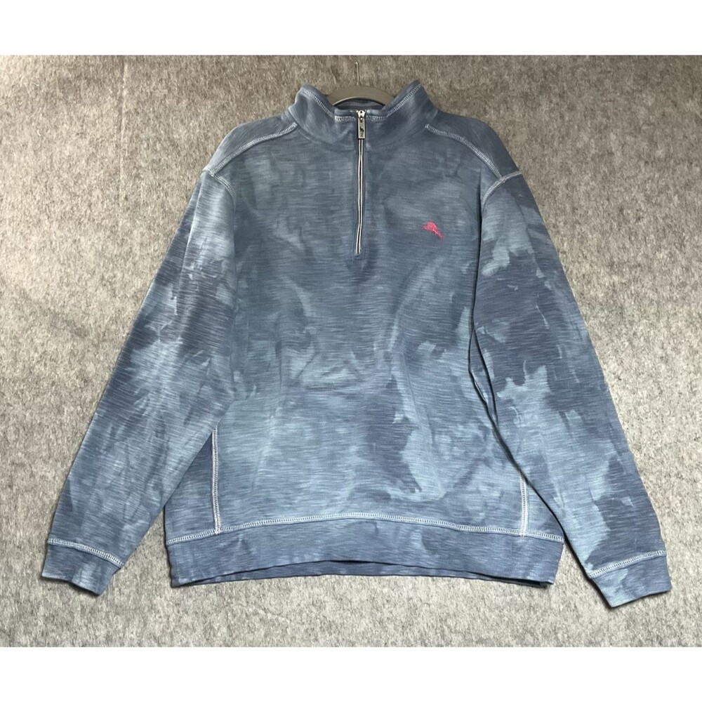 Tommy Bahama Custom Sweater Mens Large Blue Upcycled Hand Dyed 1/4 Zip Pullover